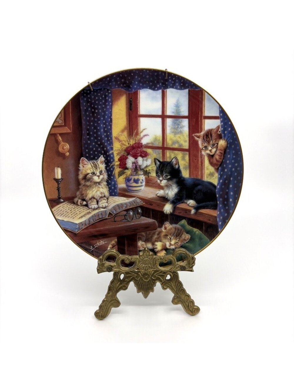 Kahla Jurgen Scholz Cat Collector Plate Auf der Fensterbank 1993 Germany 7.75"